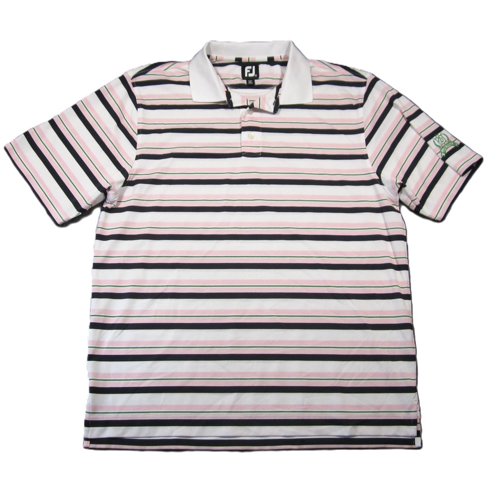 Footjoy Polo Shirt L Pink Striped Short Sleeve Zanesville Golf Preppy Casual